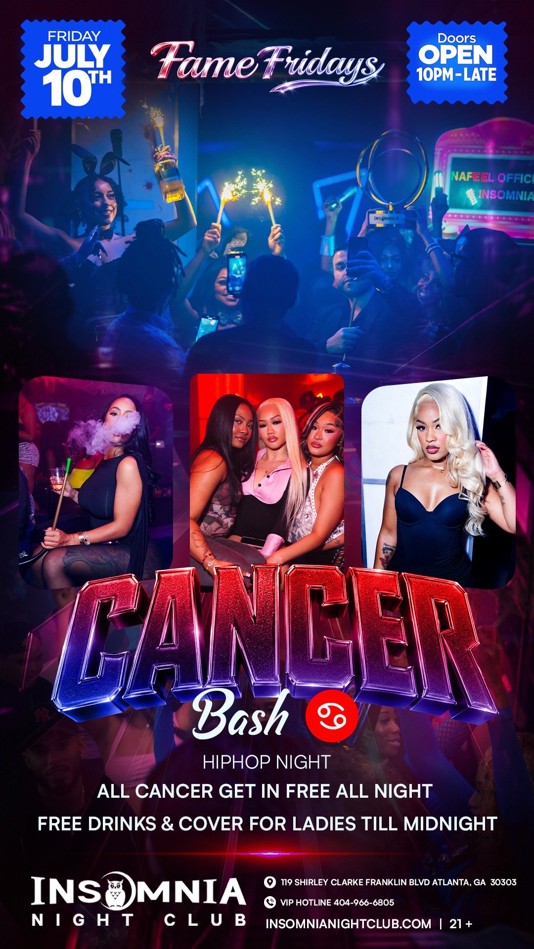 🔥Fame Fridays: Cancer Bash – Hip-Hop Night at Insomnia Night Club🔥